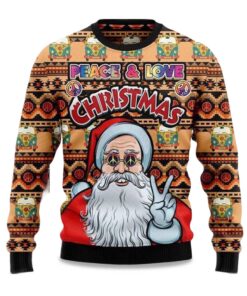 2025 Santa Claus Peace And Love Christmas Ugly Sweater