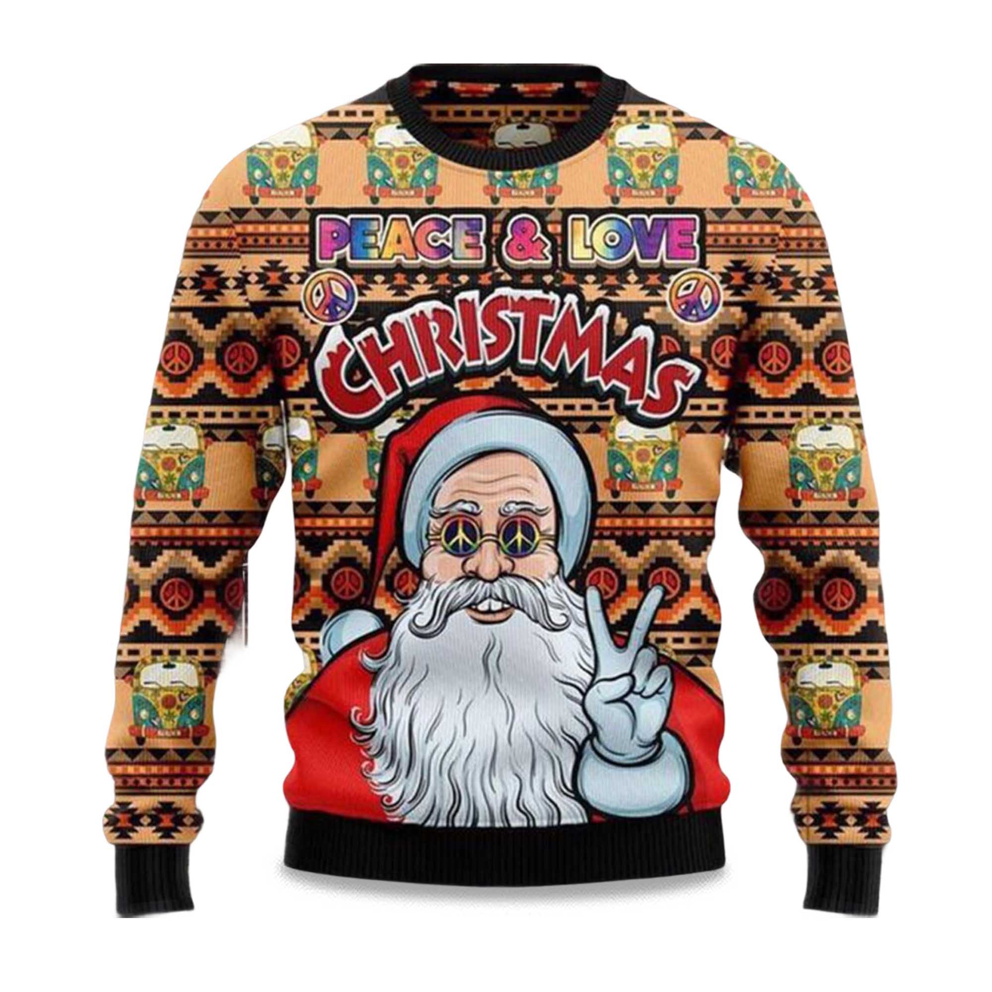 2025 Santa Claus Peace And Love Christmas Ugly Sweater