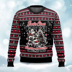 2025 Santa Claus World Tour Rocking Around The Christmas Tree Ugly Christmas Sweater