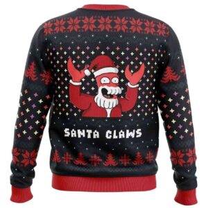 Alternative view of 2025 Santa Claws Zoidberg Futurama Ugly Christmas Sweater