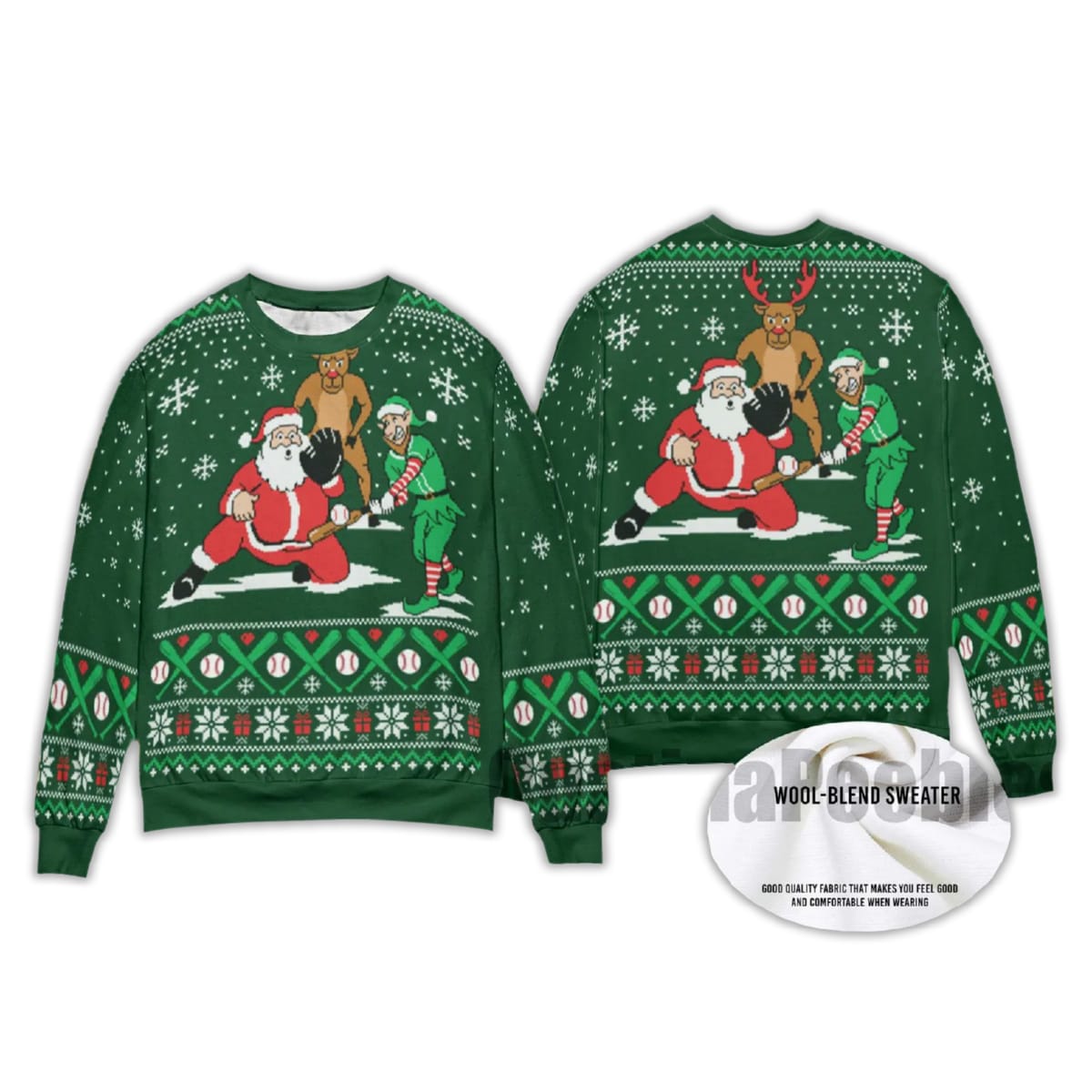 2025 Santa Elf Reindeer Baseball Ugly Chirstmas Sweater - Image 3
