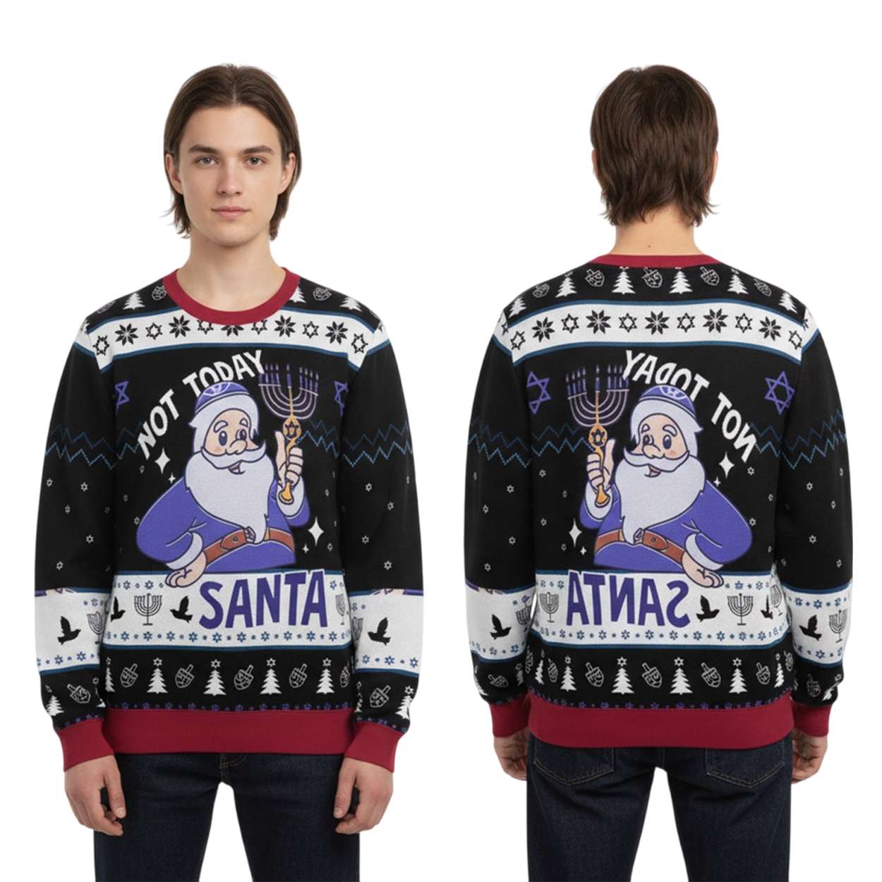 2025 Santa Not Today Hanukkah Christmas Ugly Sweater - Image 3