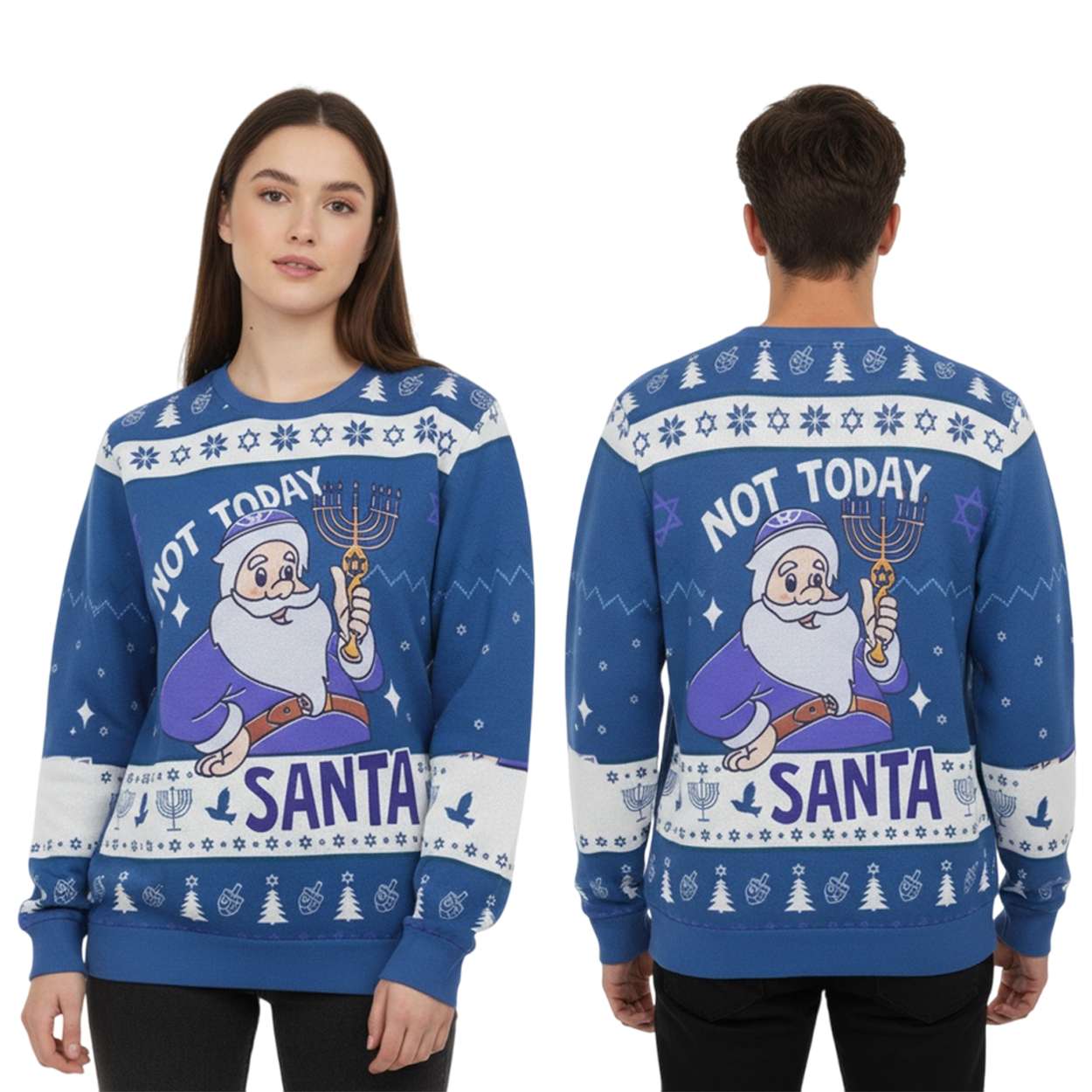 2025 Santa Not Today Hanukkah Christmas Ugly Sweater