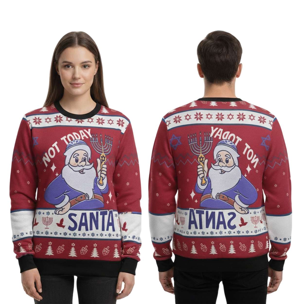 Alternative view of 2025 Santa Not Today Hanukkah Christmas Ugly Sweater