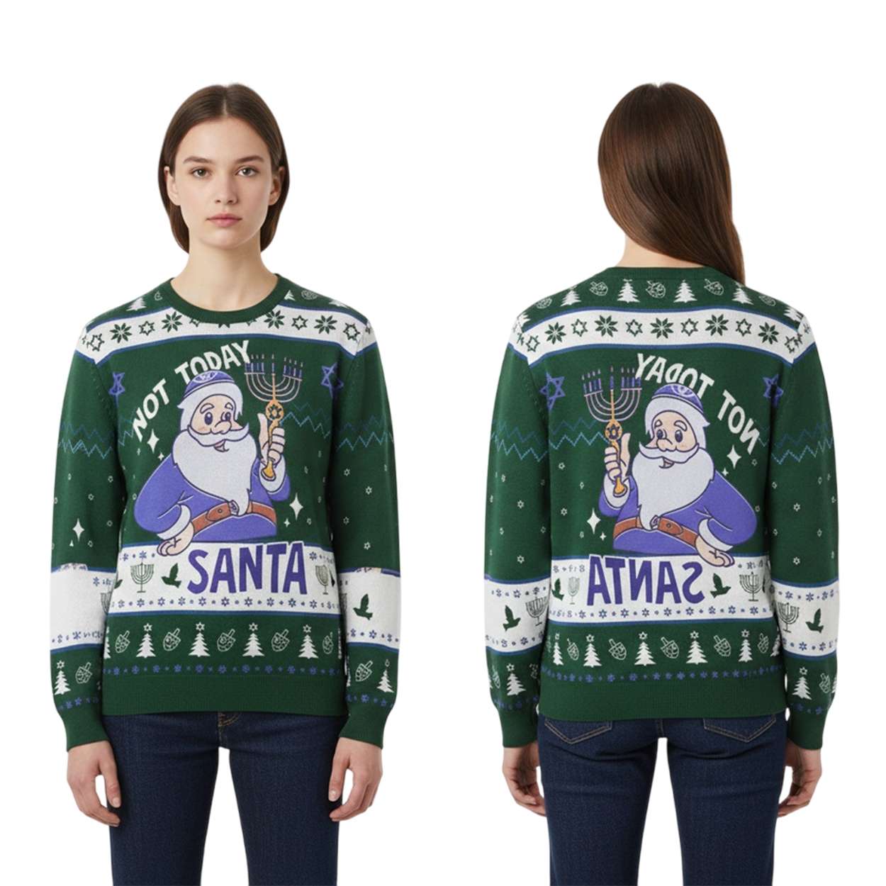 2025 Santa Not Today Hanukkah Christmas Ugly Sweater - Image 4