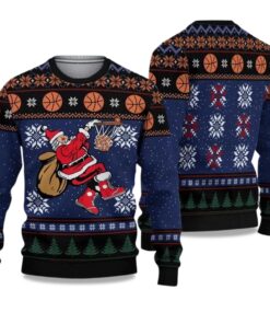 2025 Santa Playing Basketball Ugly Christmas Sweater