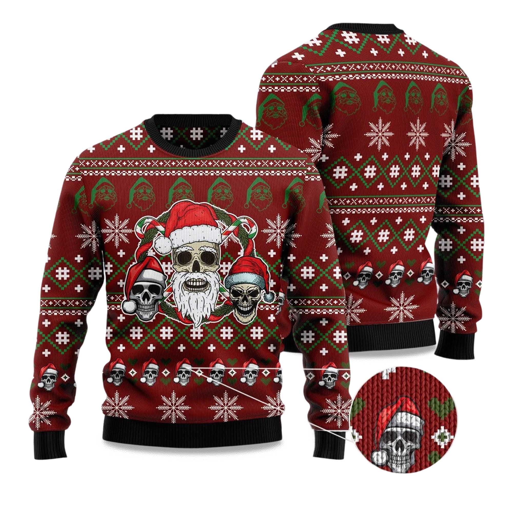 2025 Santa Skull Ugly Christmas Sweater