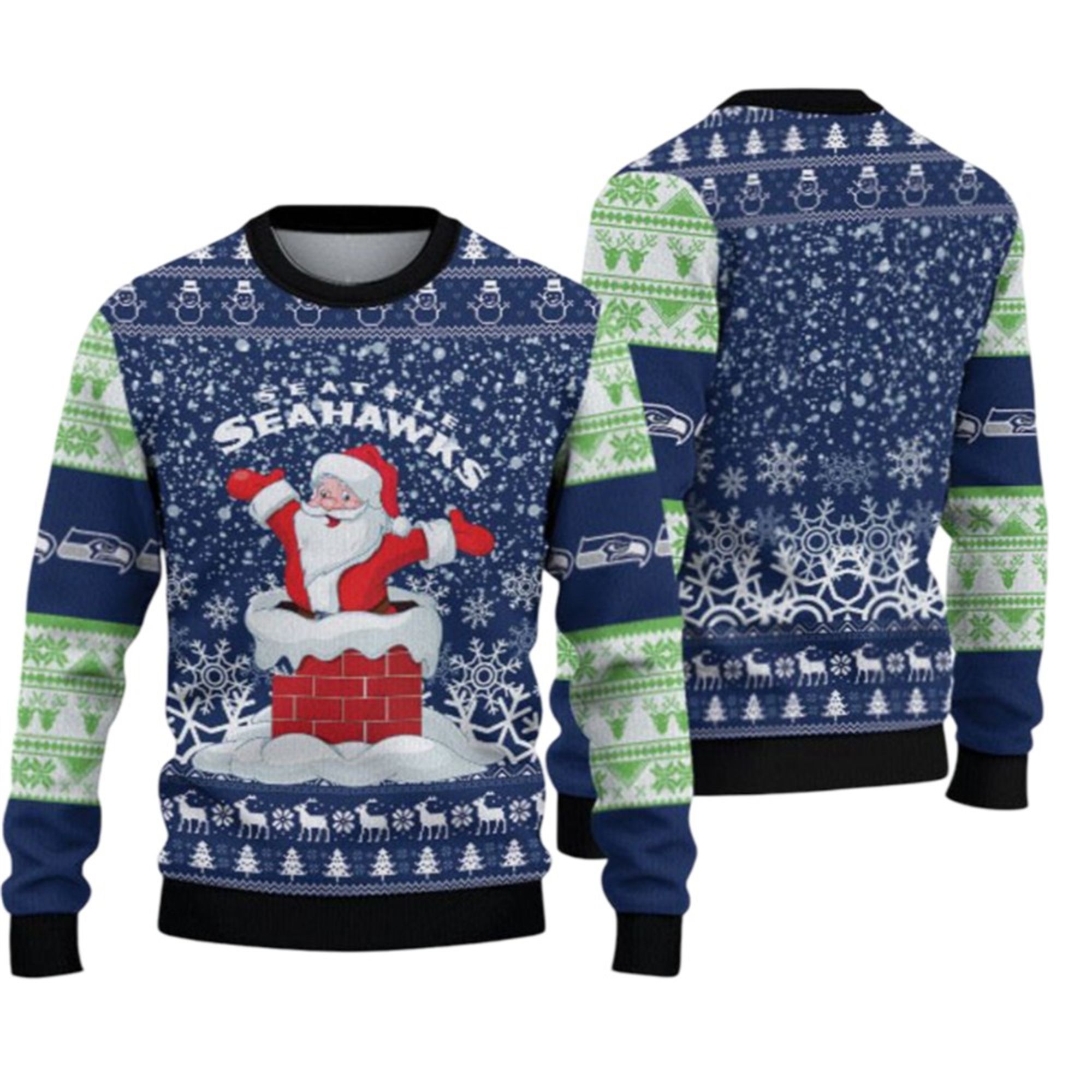 Alternative view of 2025 Seahawks Funny Santa Ugly Christmas Sweater - Grishko.com