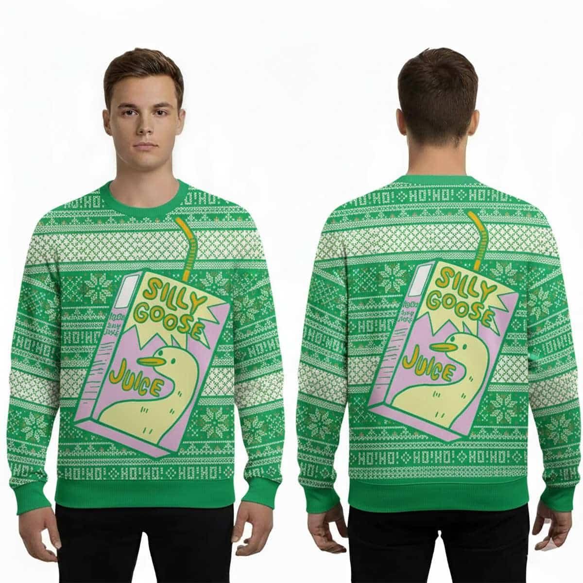 2025 Silly Goose Juice Party Green Ugly Christmas Sweater