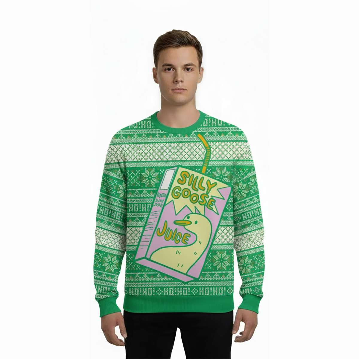 Alternative view of 2025 Silly Goose Juice Party Green Ugly Christmas Sweater