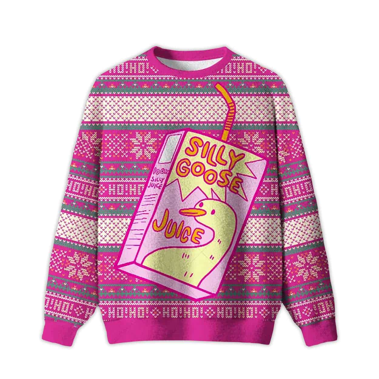 2025 Silly Goose Juice Party Pink Ugly Christmas Sweater