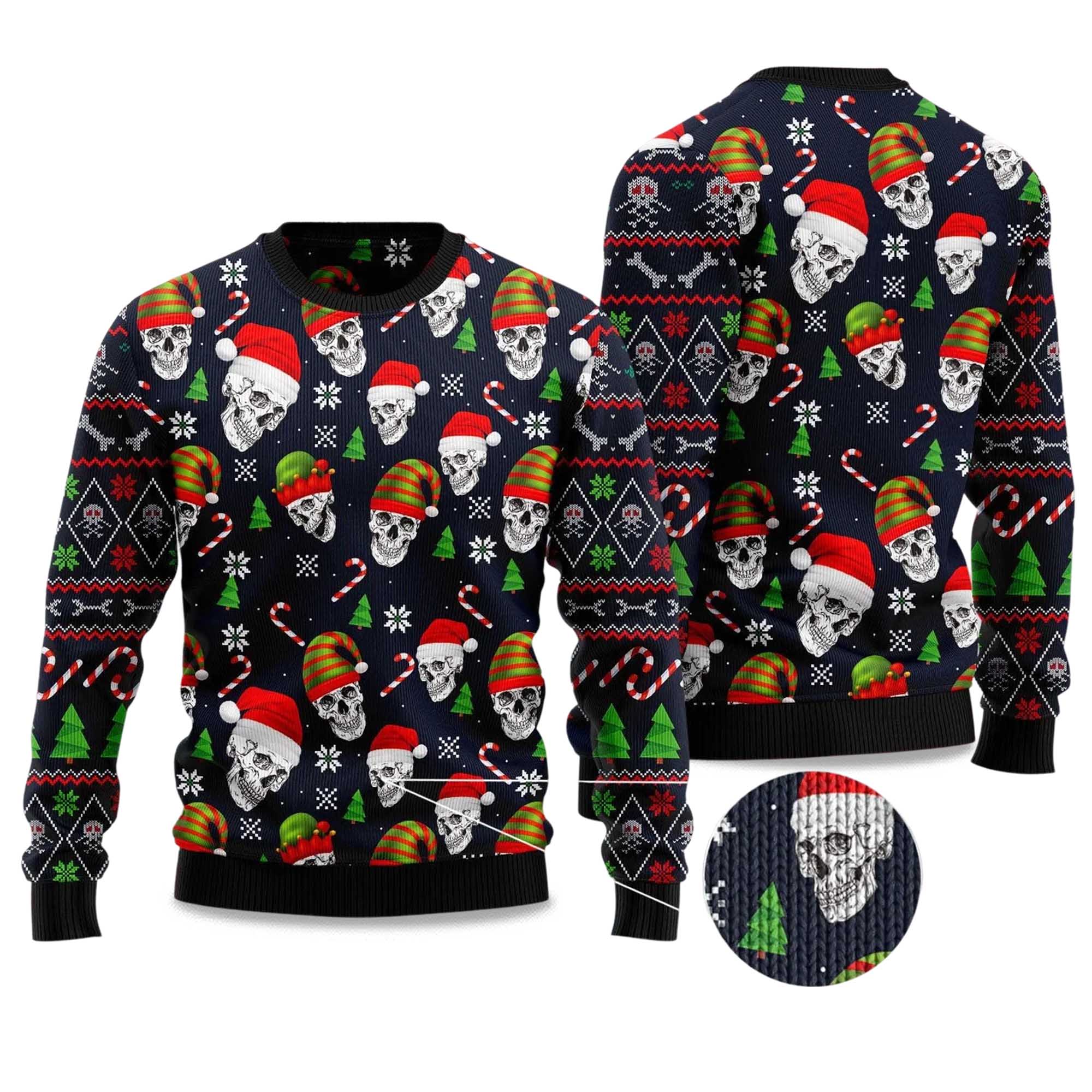 2025 Skull Face Ugly Christmas Sweater