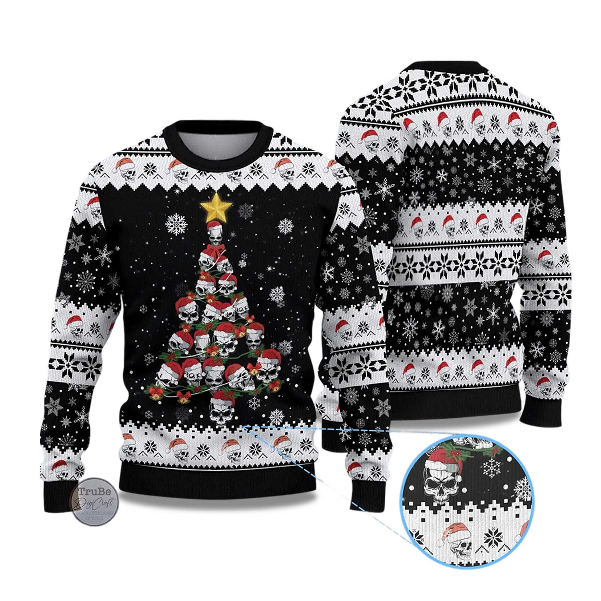 2025 Skull Pine Tree Ugly Christmas Sweater