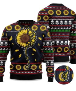 2025 Skull Sunflower Ugly Christmas Sweater