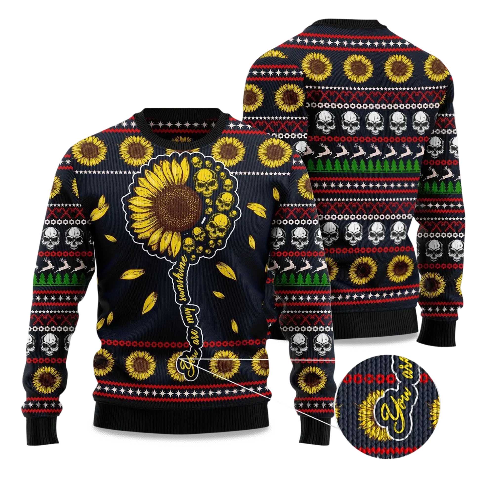 2025 Skull Sunflower Ugly Christmas Sweater
