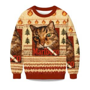 2025 Smoking Cat Meme Ugly Christmas Sweater