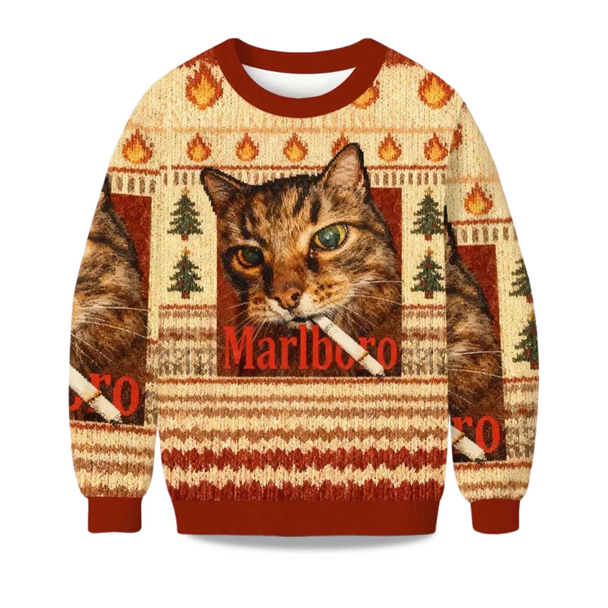 2025 Smoking Cat Meme Ugly Christmas Sweater