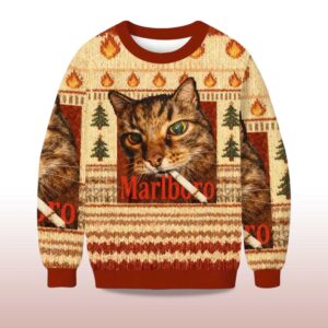 Alternative view of 2025 Smoking Cat Meme Ugly Christmas Sweater