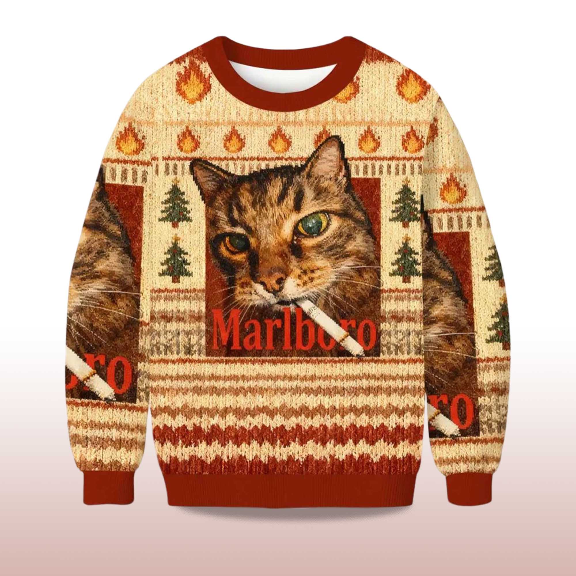 Alternative view of 2025 Smoking Cat Meme Ugly Christmas Sweater