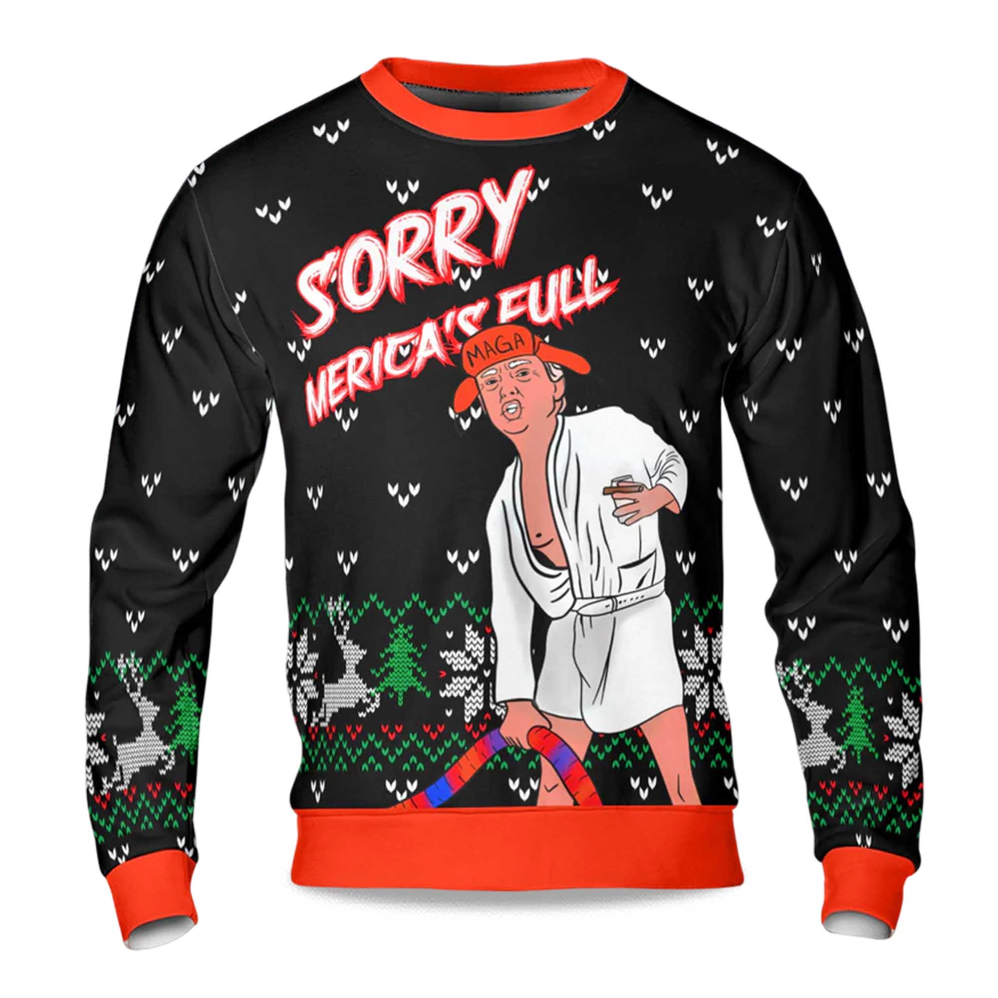 2025 Sorry Merica's Full Ugly Christmas Sweater