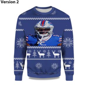 Alternative view of 2025 Stefon Diggs Bills Ugly Christmas Sweater