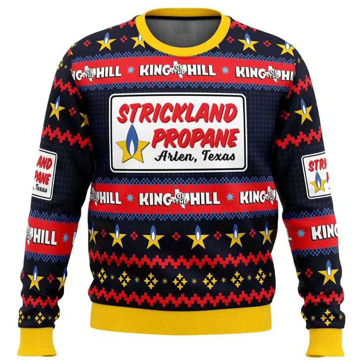 2025 Strickland Propane Arlen Texas King of The Hill Ugly Christmas Sweater