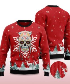 Alternative view of 2025 Sugar Skull Nurse Ugly Christmas Sweater