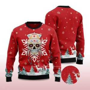 Alternative view of 2025 Sugar Skull Nurse Ugly Christmas Sweater