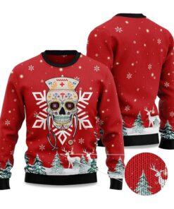 2025 Sugar Skull Nurse Ugly Christmas Sweater