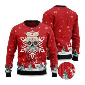 2025 Sugar Skull Nurse Ugly Christmas Sweater
