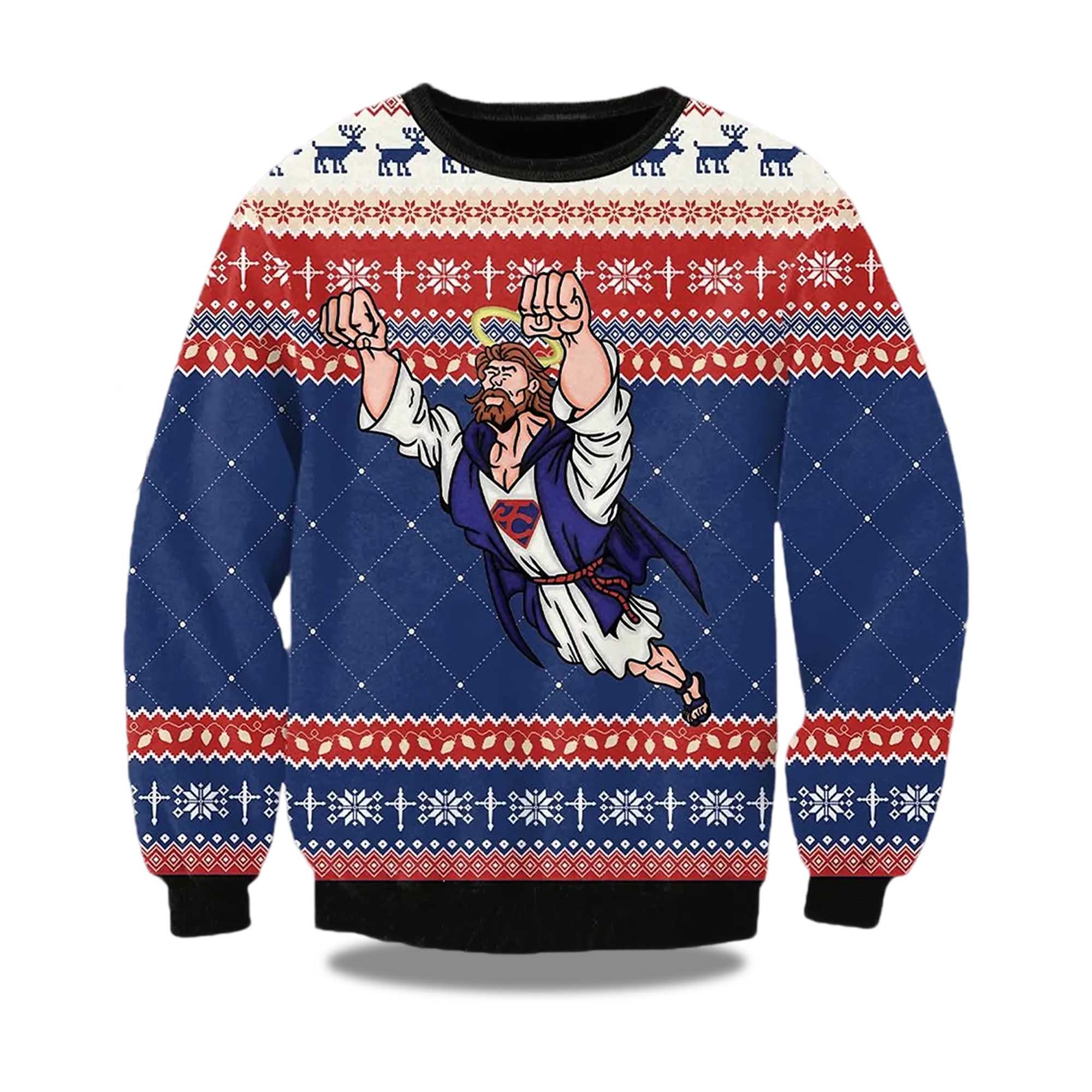 2025 Super Jesus Ugly Christmas Sweater