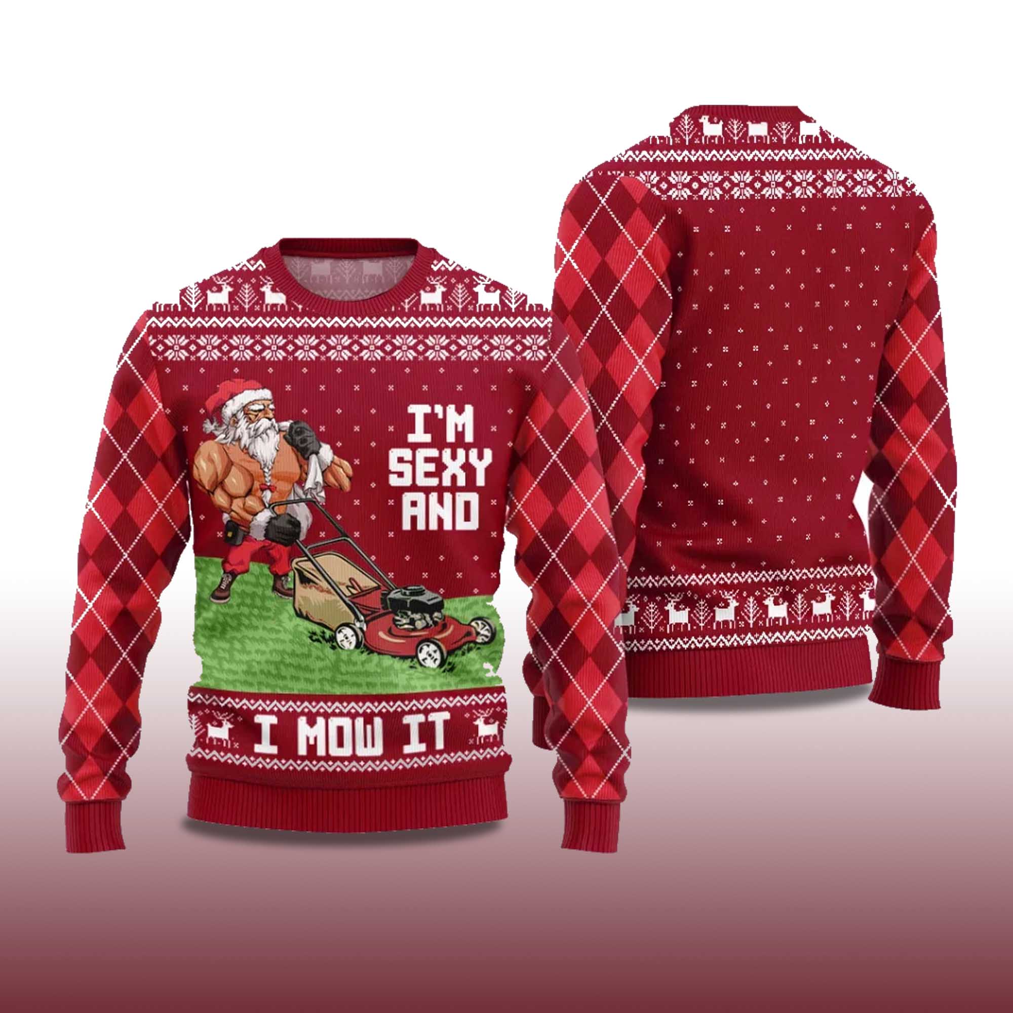 Alternative view of 2025 Swole Santa Sexy And Mow It Ugly Christmas Sweater