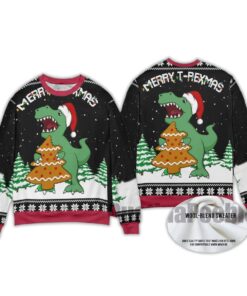 Alternative view of 2025 T-Rex And Christmas Tree Cookies Ugly Christmas Sweater