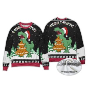 Alternative view of 2025 T-Rex And Christmas Tree Cookies Ugly Christmas Sweater