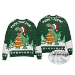 2025 T-Rex And Christmas Tree Cookies Ugly Christmas Sweater