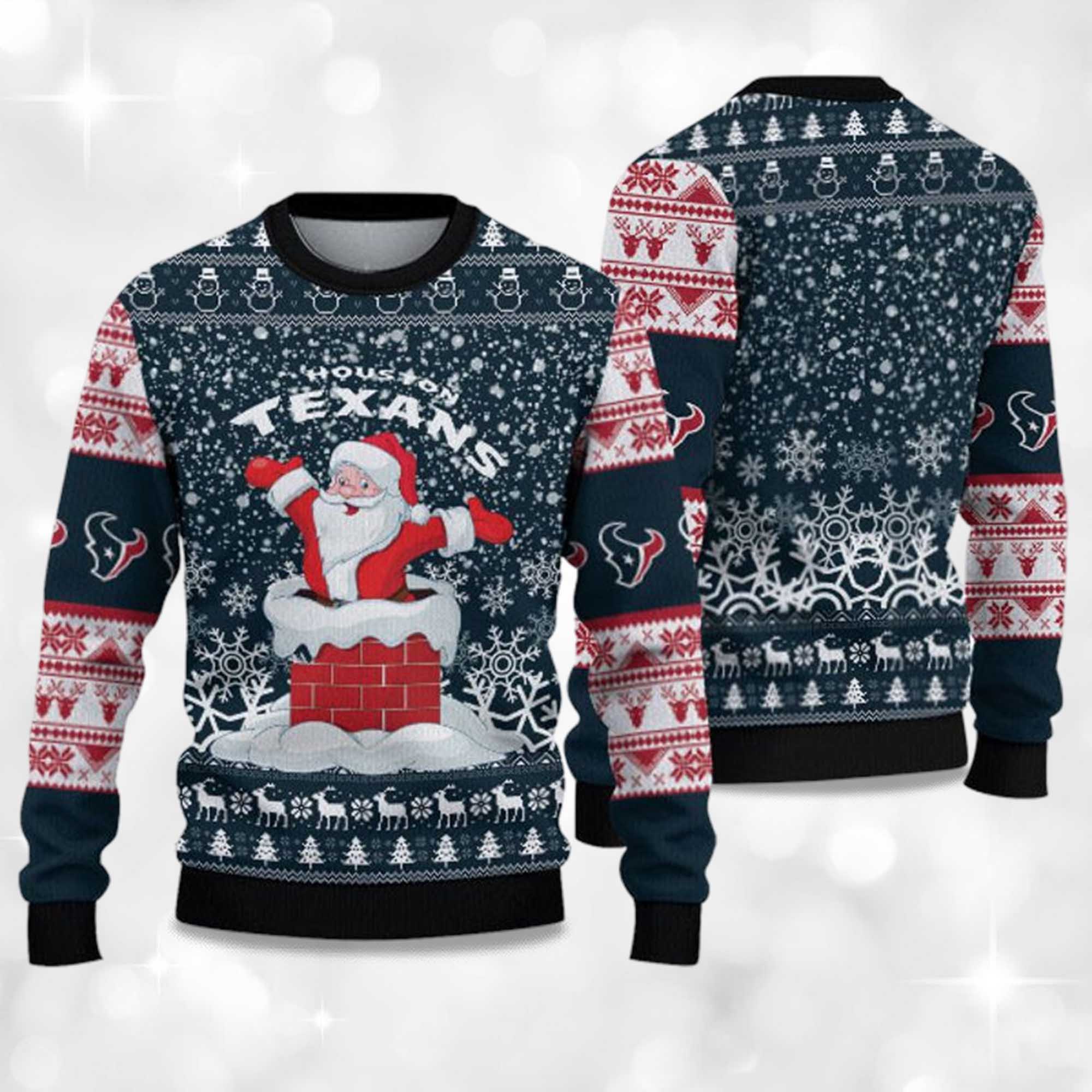 Alternative view of 2025 Texans Funny Santa Christmas Ugly Sweater