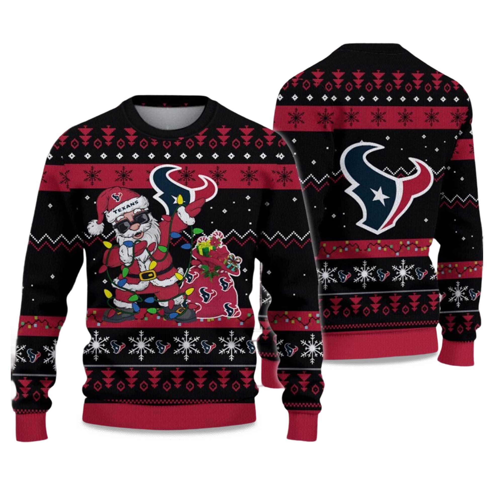 2025 Texans Santa Claus Ugly Christmas Sweater