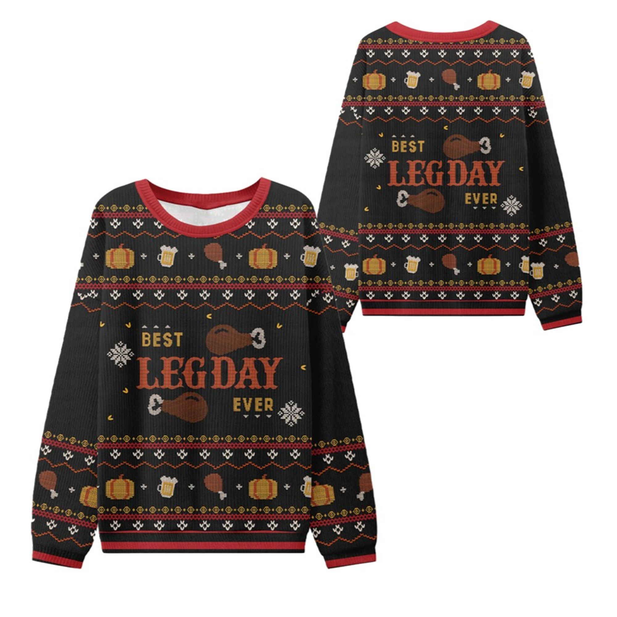 Alternative view of 2025 Thanksgiving Best Leg Day Ever Ugly Sweater - Grishko.com