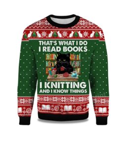 2025 That's What I Do I Read Books Black Cat Ugly Christmas Sweater