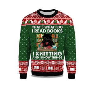 2025 That's What I Do I Read Books Black Cat Ugly Christmas Sweater