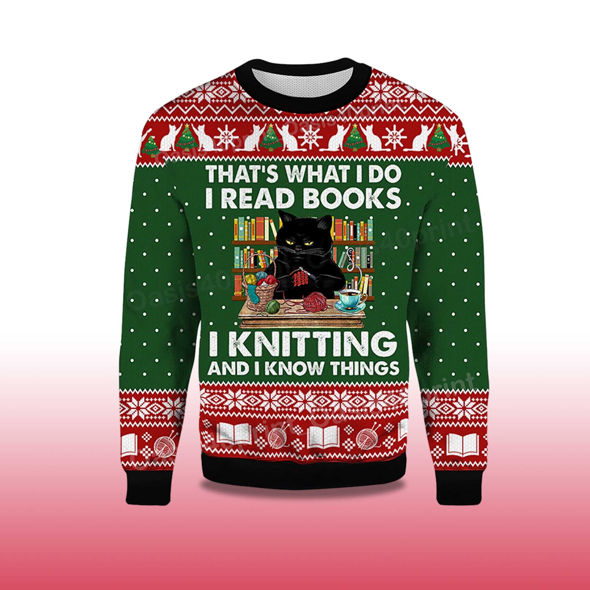 Alternative view of 2025 That's What I Do I Read Books Black Cat Ugly Christmas Sweater