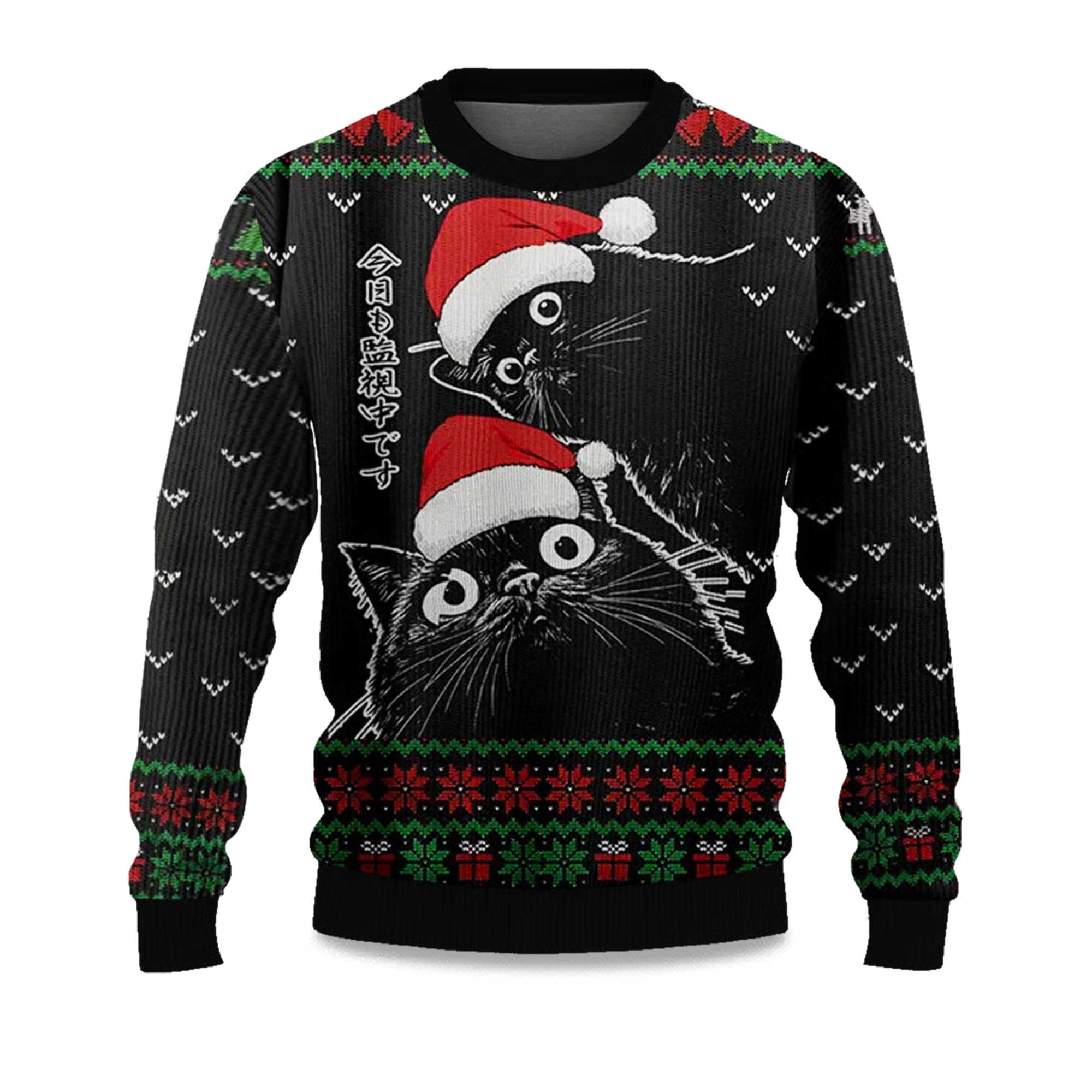 2025 The Cat Is Watching Today Christmas Ugly Sweater