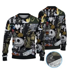 Alternative view of 2025 The Nightmare Before Christmas Halloween Town Ugly Sweater - Grishko.com