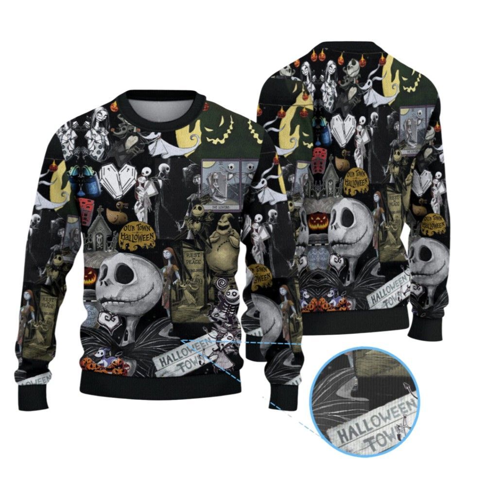 Alternative view of 2025 The Nightmare Before Christmas Halloween Town Ugly Sweater - Grishko.com