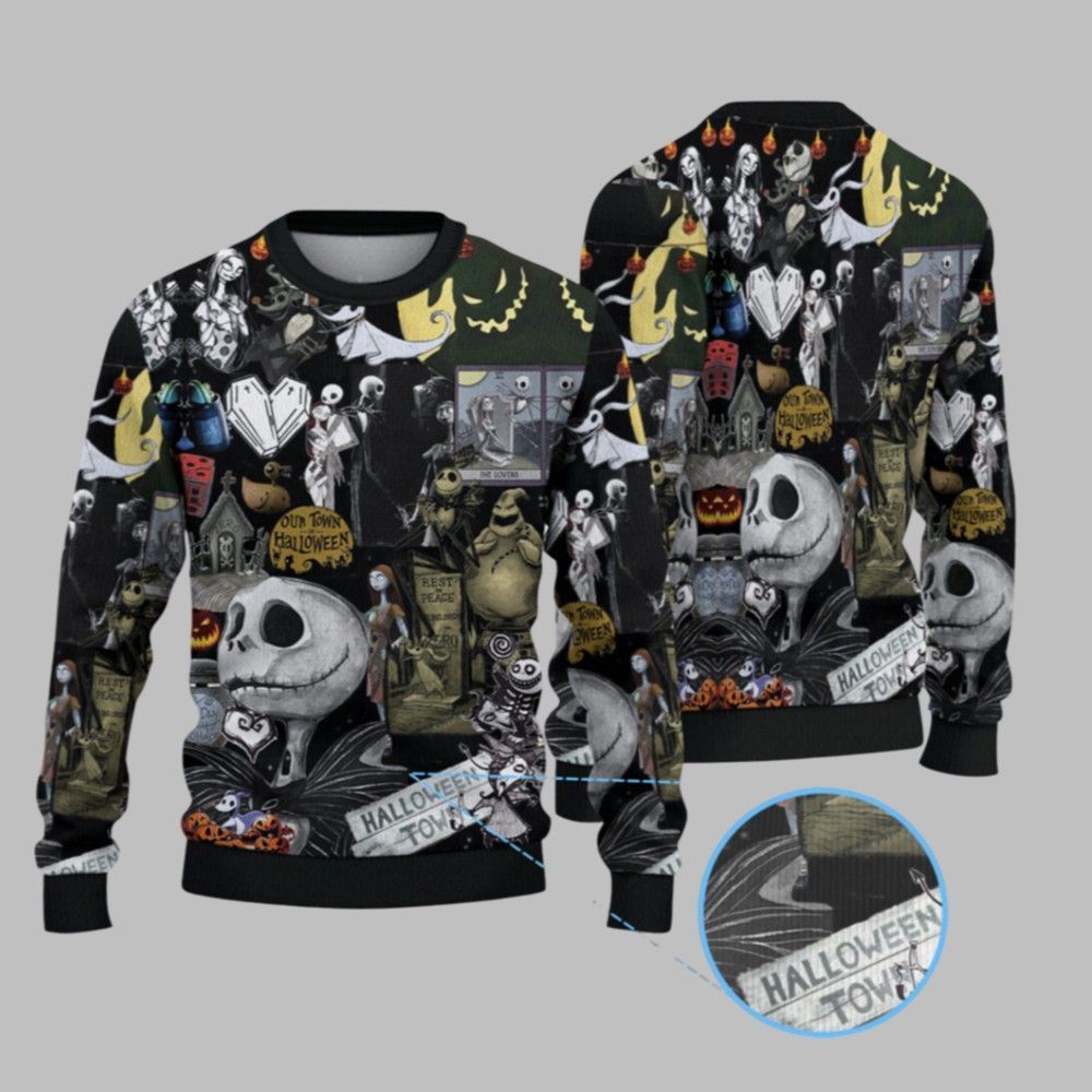 2025 The Nightmare Before Christmas Halloween Town Ugly Sweater - Grishko.com