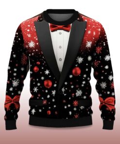Alternative view of 2025 Tree Snowflake Bow Tie Ugly Christmas Sweater