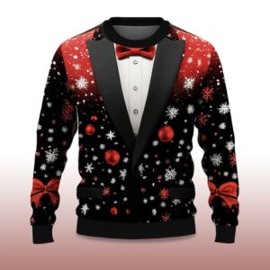 Alternative view of 2025 Tree Snowflake Bow Tie Ugly Christmas Sweater