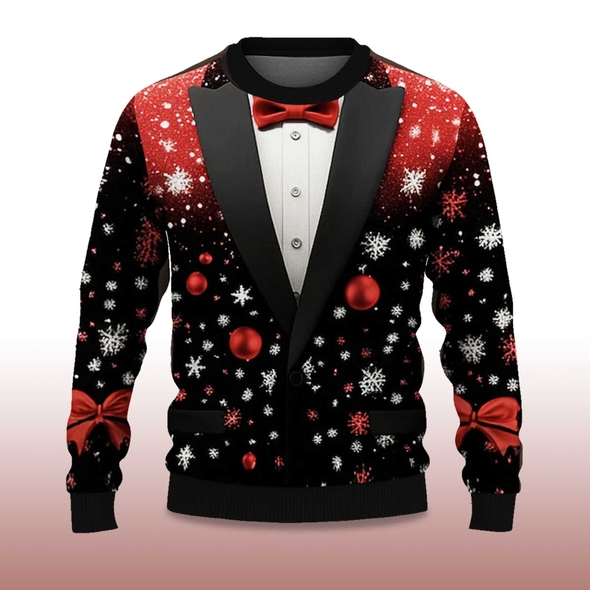 Alternative view of 2025 Tree Snowflake Bow Tie Ugly Christmas Sweater
