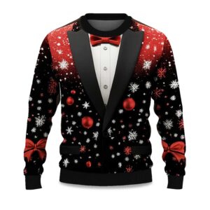 2025 Tree Snowflake Bow Tie Ugly Christmas Sweater