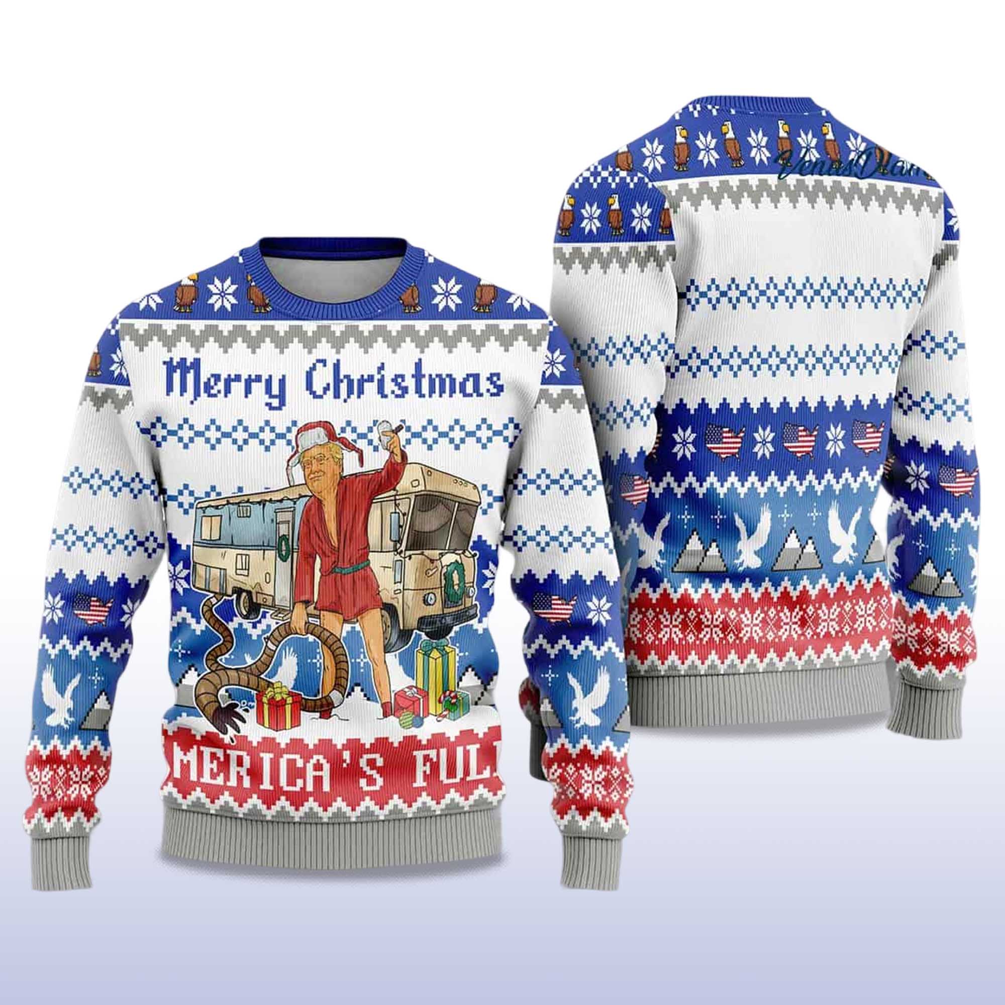 Alternative view of 2025 Trump Merry Christmas Americas Full Ugly Christmas Sweater